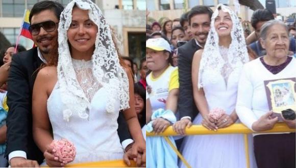 Colombiana vestida de novia junto a peruano quieren que el Papa Francisco los case 