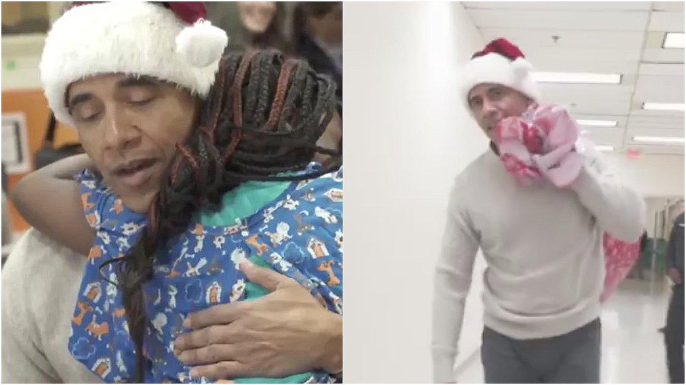 Barack Obama se vistió de Papá Noel y entregó regalos a niños de hospital (VIDEO)