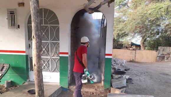 Fumigación de viviendas contra el zancudo transmisor del dengue en Nasca
