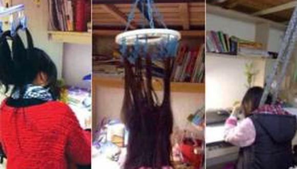 China: Alumnas atan su cabello al techo para no dormirse mientras estudian