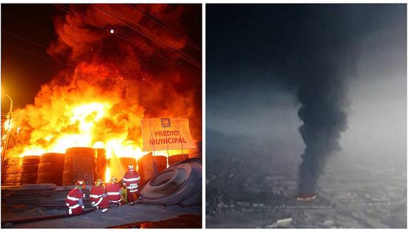 Voraz ​incendio en depósito de llantas genera caos en Comas y SMP (VIDEOS Y FOTOS)