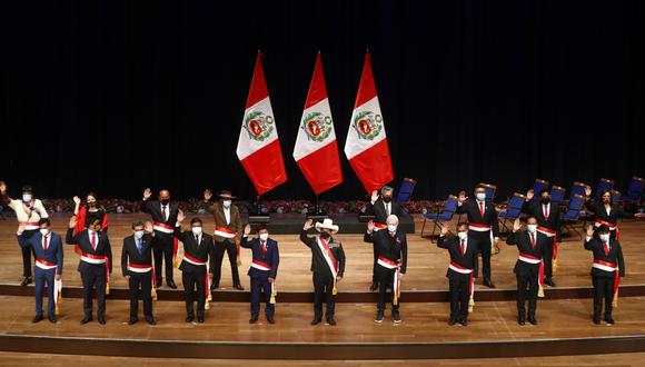 Gabinete Ministerial del presidente Pedro Castillo encabezado por Guido Bellido. (Foto: Presidencia Perú)