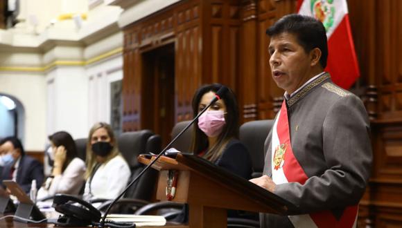 El presidente Pedro Castillo leyó un discurso de 12 minutos durante su presentación en el Congreso por la vacancia. Foto: Presidencia