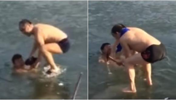 El angustioso rescate de un hombre atrapado en un lago de hielo (VIDEO)