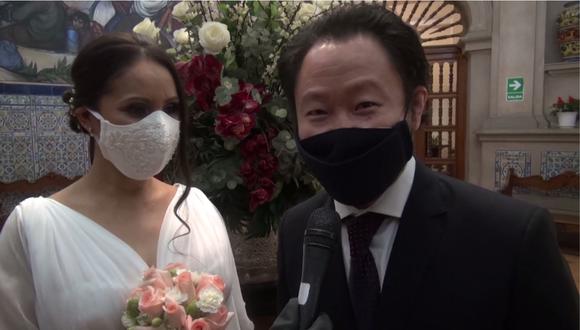 Kenji Fujimori da sus primeras palabras tras casarse con Erika Viviana Muñoz Regis en Miraflores. | Captura de pantalla.