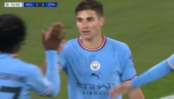 Gol de Julián Álvarez para el 5-0 de Manchester City vs. Copenhague. (Captura: ESPN)