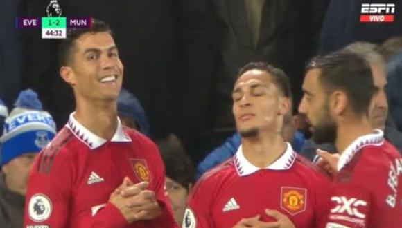 Cristiano Ronaldo marcó el 2-1 de Manchester United sobre Everton. Foto: Captura de pantalla de ESPN.