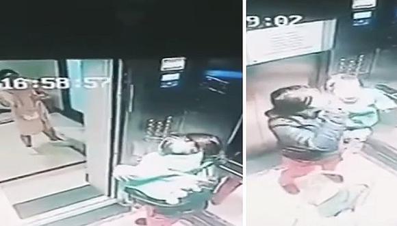 China: niñera golpeó brutalmente a bebé dentro de ascensor (FOTOS)