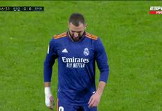 Karim Benzema sufrió una lesión y salió a los 17 minutos del Real Madrid vs. Real Sociedad