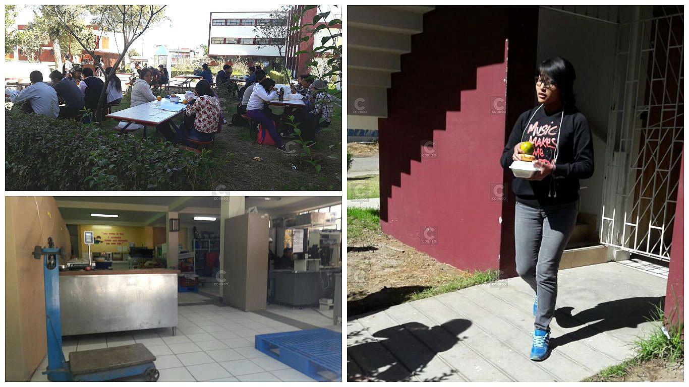 Universitarios almuerzan al aire libre en la UNSA por la falta de un comedor