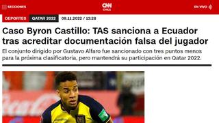 Ecuador ratificado en Qatar 2022: prensa reaccionó ante veredicto del TAS por ‘novela’ Byron Castillo con Perú y Chile (FOTOS)