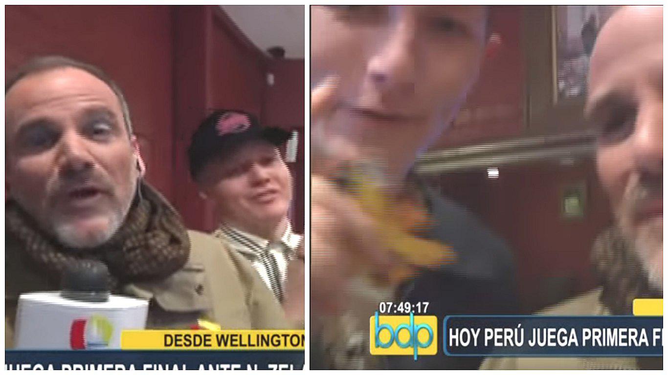 Perú vs. Nueva Zelanda: periodista peruano es agredido por hinchas 'kiwis' en pleno enlace (VIDEO)