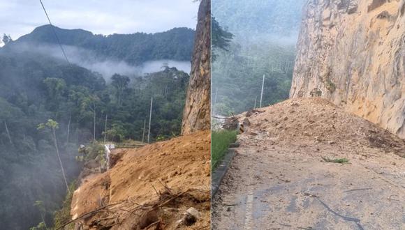 El coronel Manuel Lozada, jefe de Carreteras de la PNP, detalló que en la zona de Bagua -en la carretera Fernando Belaúnde Terry- hay “interrupción en la vía por deslizamiento de piedras y rocas”. (Foto: Esfera Radio de Amazonas)