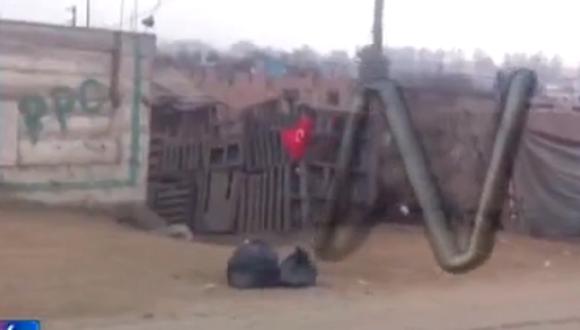 ​Huachipa: Hallan granada de guerra junto a bandera roja