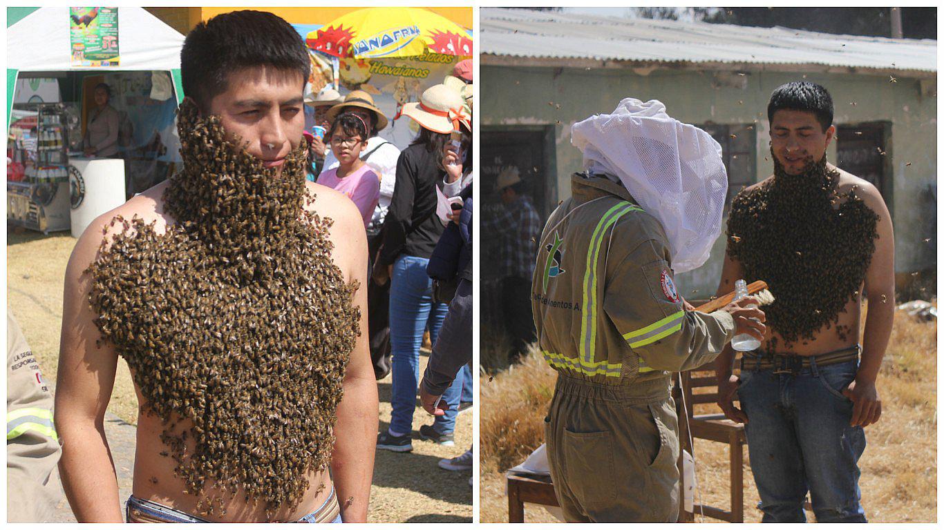 ​'Hombre Abeja' sorprende y asusta en la feria de Yauris 