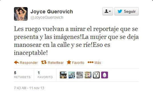 Joyce Guerovich no se disculpará por su comentario sobre el acoso callejero