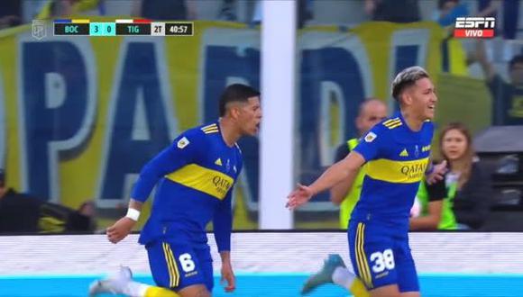 Gol de Luis Vázquez para el 3-0 del Boca Juniors vs. Tigre. (Foto: Captura ESPN)