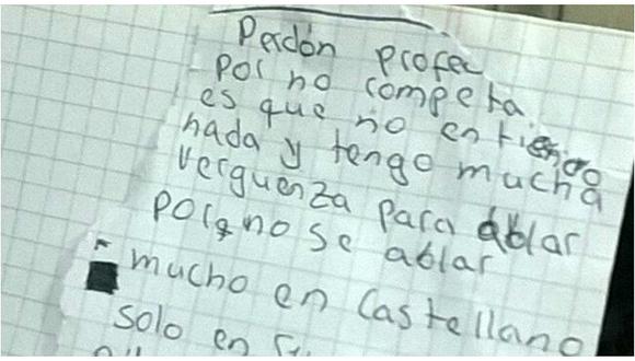 La conmovedora carta de niño indígena pidiendo perdón a su profesor por su bajo rendimiento