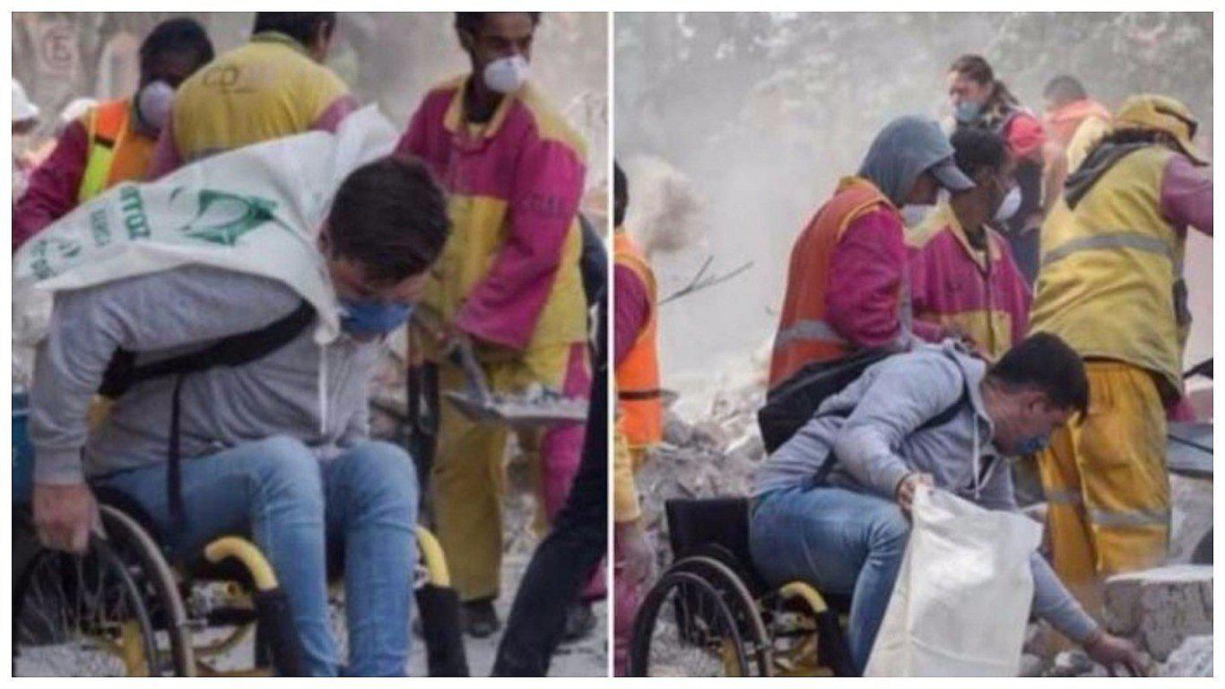 ​Terremoto en México: joven en silla de ruedas se une a rescatistas para buscar a su amigo