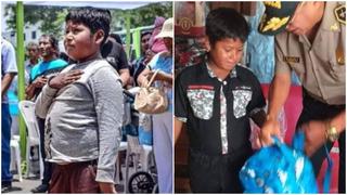 Niño vendedor de chupetes que se detuvo a cantar el Himno Nacional fue premiado por la PNP (FOTO