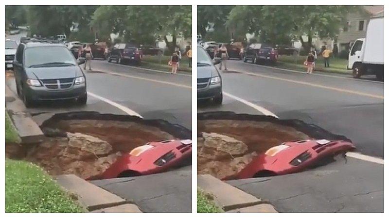 Auto fue tragado por enorme socavón en carretera de Virginia en Estados Unidos (VIDEO)