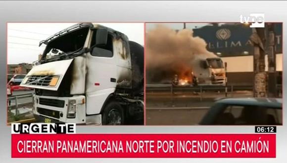 El incendio fue reportado a la 5.17 a.m. y causó alarma en los conductores y residentes de la zona. (Captura: TV Perú Noticias)