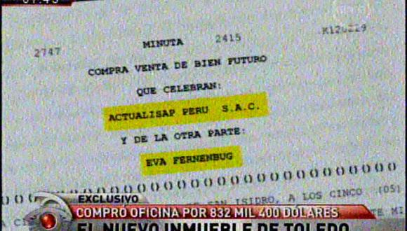 Suegra de Alejandro Toledo compró oficina por 882 mil dólares