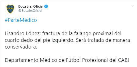 El parte médico de Lisandro López.