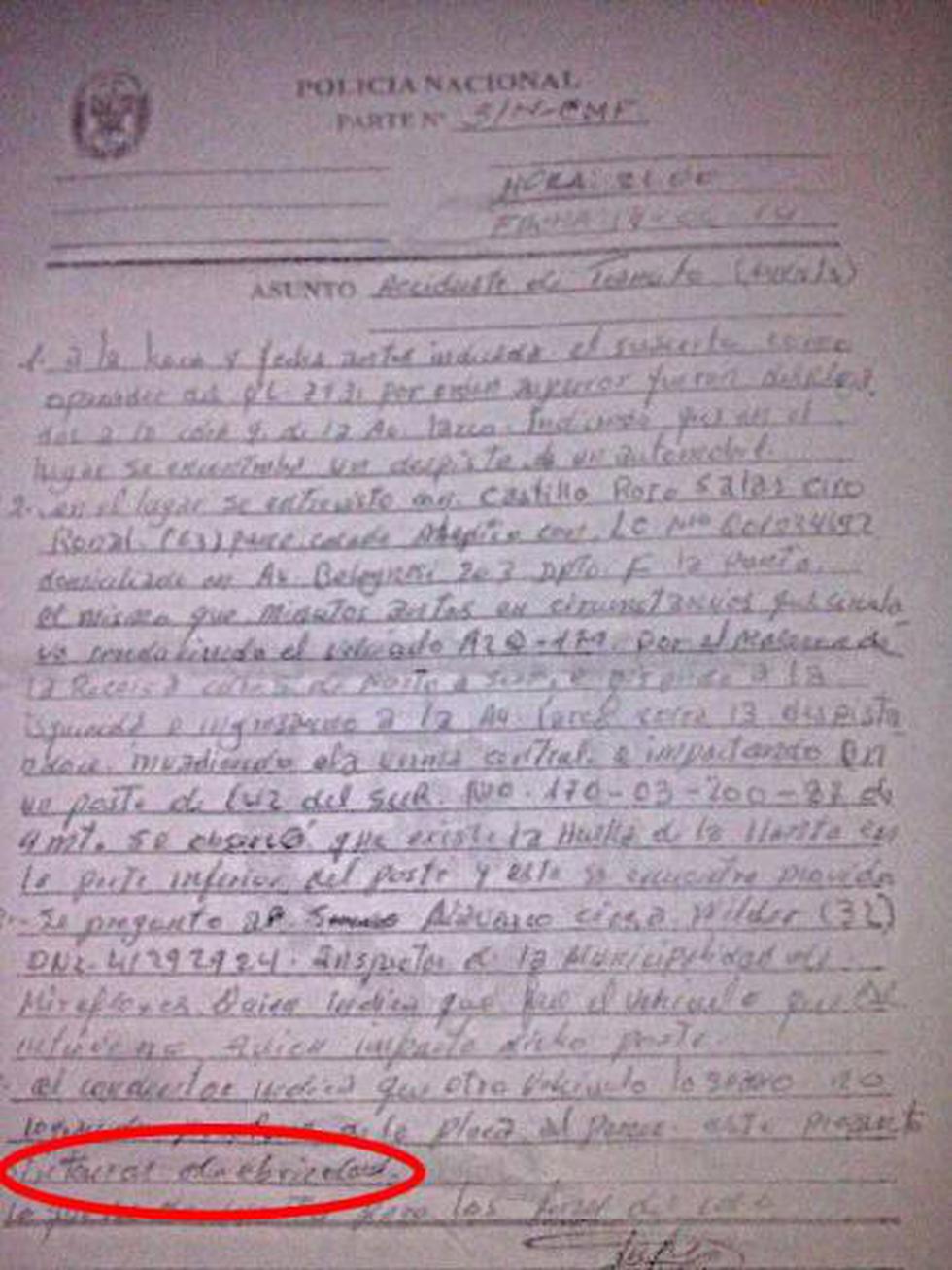 Parte policial: Padre de Ciro Castillo tenía síntomas de ebriedad tras accidente