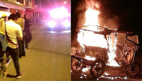 Vecinos queman mototaxi de presuntos delincuentes en Comas (FOTOS Y VIDEO)