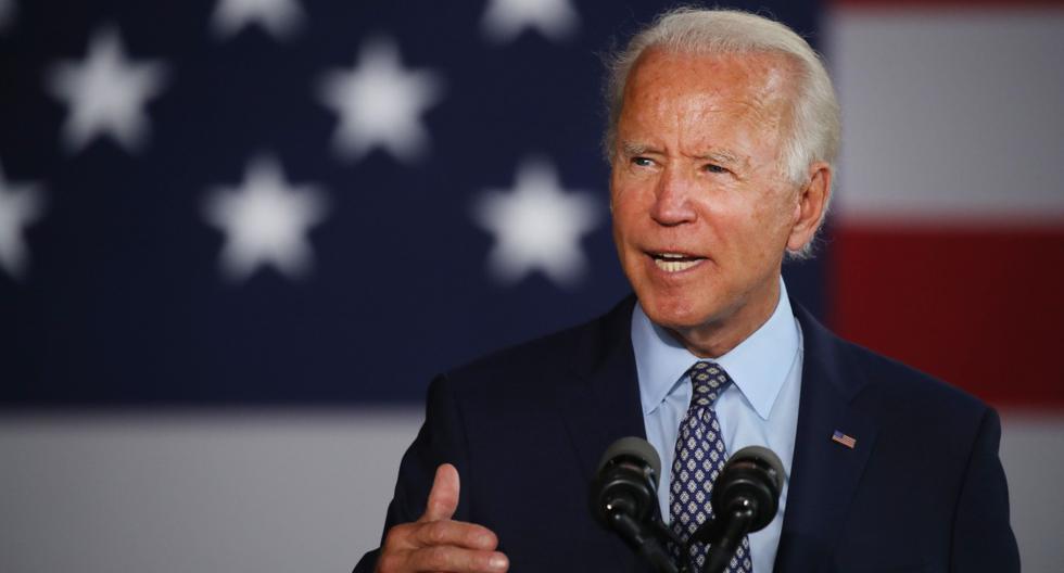 El virtual candidato presidencial demócrata Joe Biden habla en McGregor Industries en Dunmore, Pennsylvania. Imagen de archivo del 9 de julio de 2020. (Spencer Platt/Getty Images/AFP).
