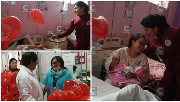 Entregan globos a madres de familia que deben pasar su día en el hospital