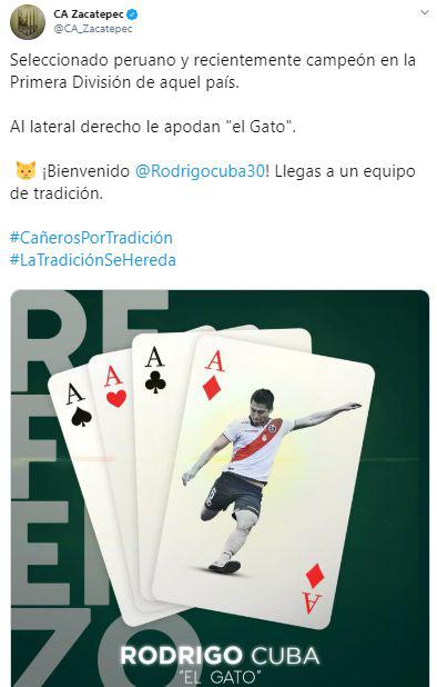 El anuncio del fichaje de Rodrigo Cuba por Zacatepec.