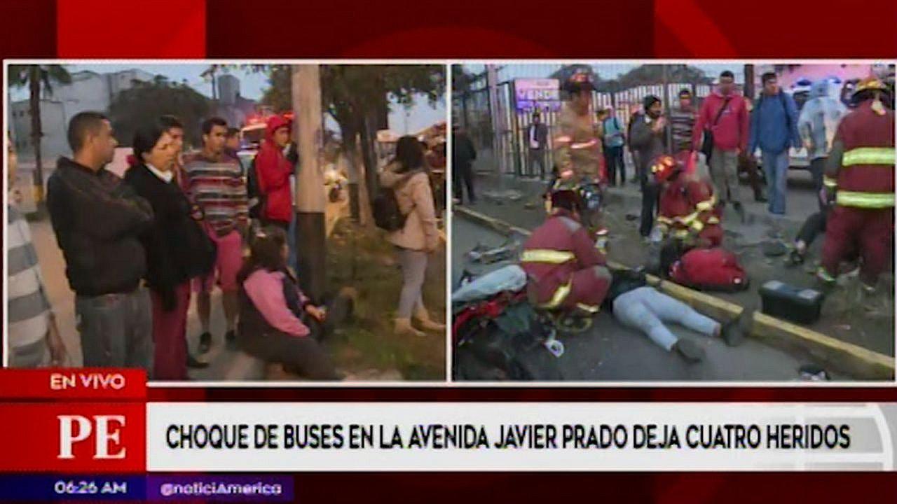 Surco: Choque de bus del Corredor Rojo y ómnibus en Av. Javier Prado deja cuatro heridos (VIDEO)