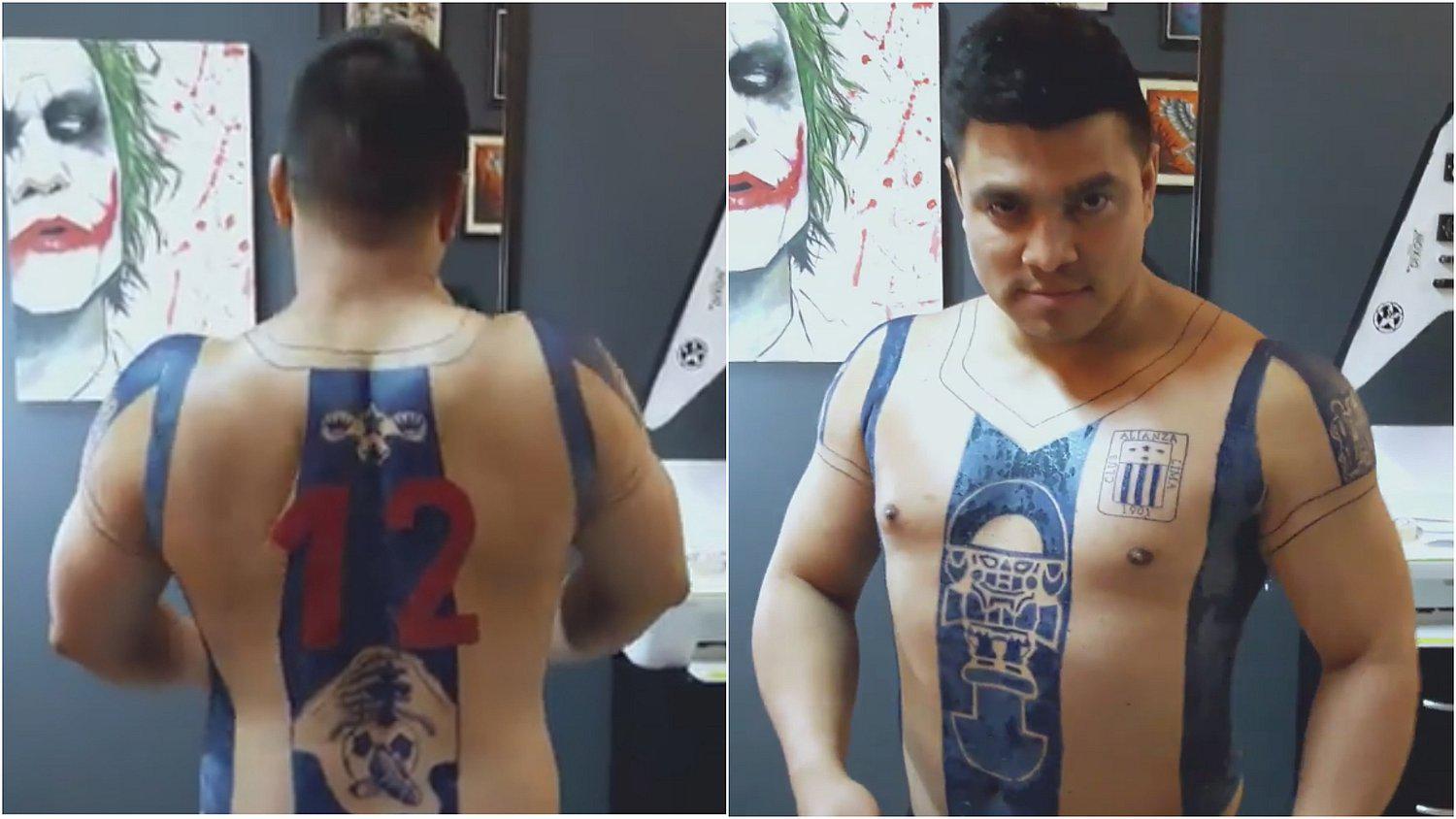 Hincha de Alianza Lima pasó más 60 horas tatuándose la camiseta de la blanquiazul (VIDEO)