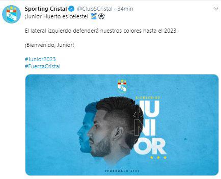 El anuncio del fichaje de Junior Huerto.
