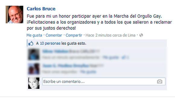 Carlos Bruce: "Fue un honor participar en Marcha del Orgullo Gay"