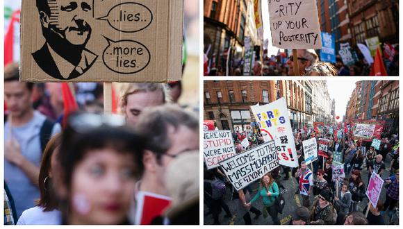 Reino Unido: Decenas de miles de personas se manifiestan en Manchester contra David Cameron