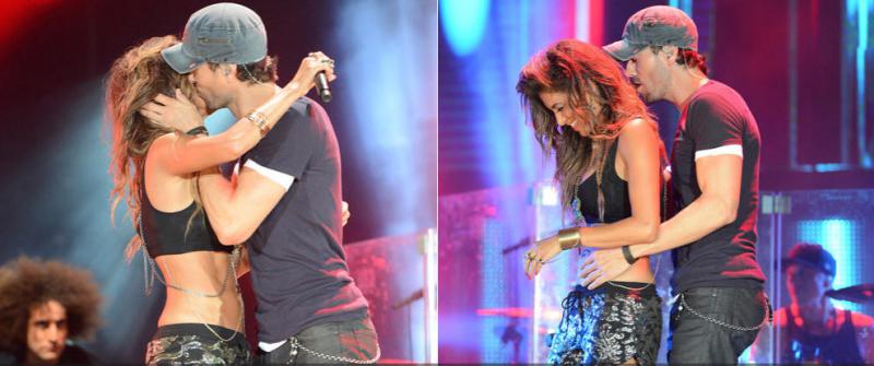 Enrique Iglesias besa a novia de piloto Hamilton en pleno concierto