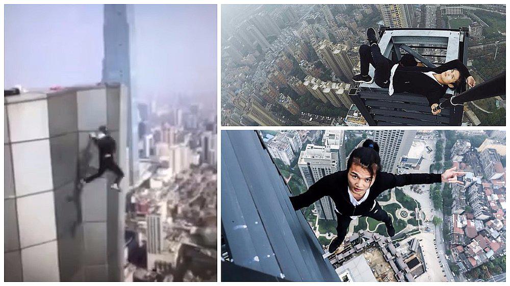 Acróbata chino cometió error trepando un edificio y grabó su propia muerte (VIDEO)
