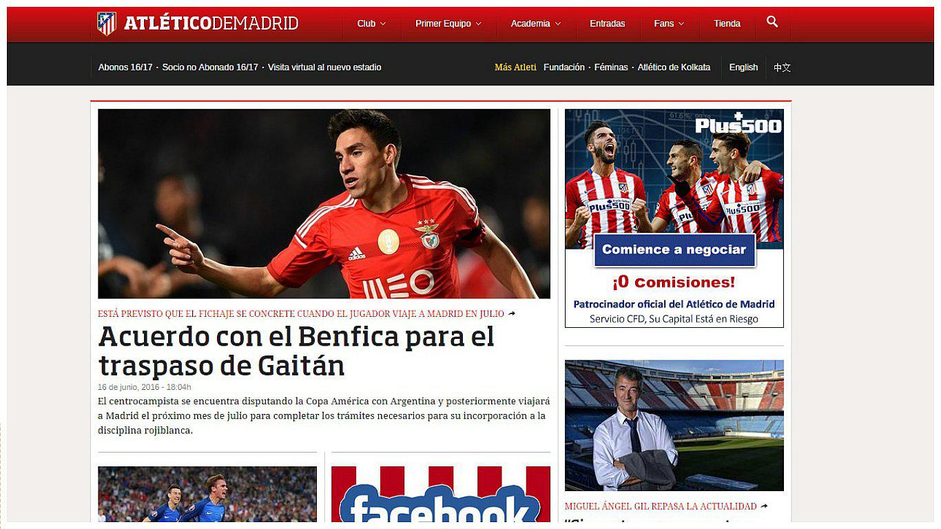 Atlético de Madrid confirma fichaje de Nicolás Gaitán