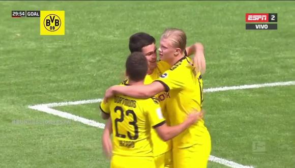 Erling Haaland pone el 1-0 en el Dortmund vs. Leipzig. (Foto: Captura ESPN)