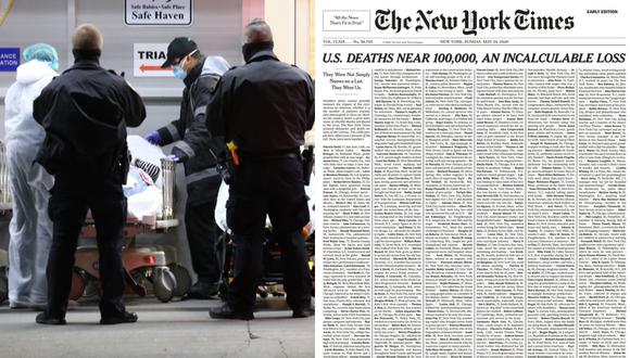 The New York Time le rindió homenaje a los fallecidos por el coronavirus en los Estados Unidos. (Foto: AFP / The New York Time)