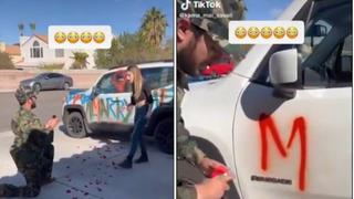 “Es tan vergonzoso”: mujer rechaza pedido de matrimonio luego que su novio pintara su auto (VIDEO)