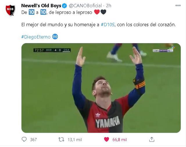 La publicación de Newell's Old Boys tras el festjo de Lionel Messi. (Captura: Twitter)