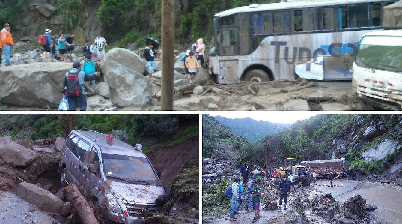 La Libertad: Mira el huaico que arrasó cinco vehículos en Plazapampa (VIDEO)