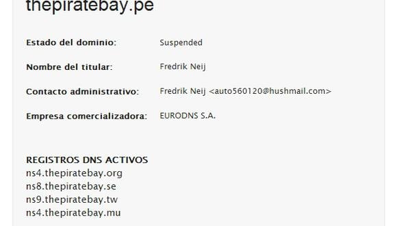 Suspenden dominio peruano a The Pirate Bay