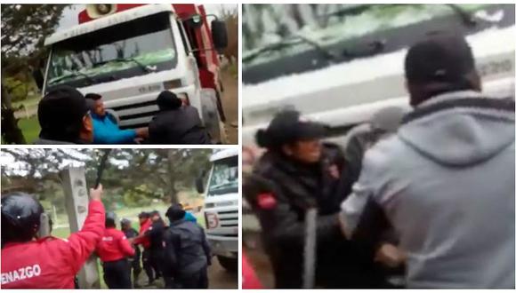 Pobladores se enfrentan a serenos para impedir el pase de camión recolector (VIDEO)