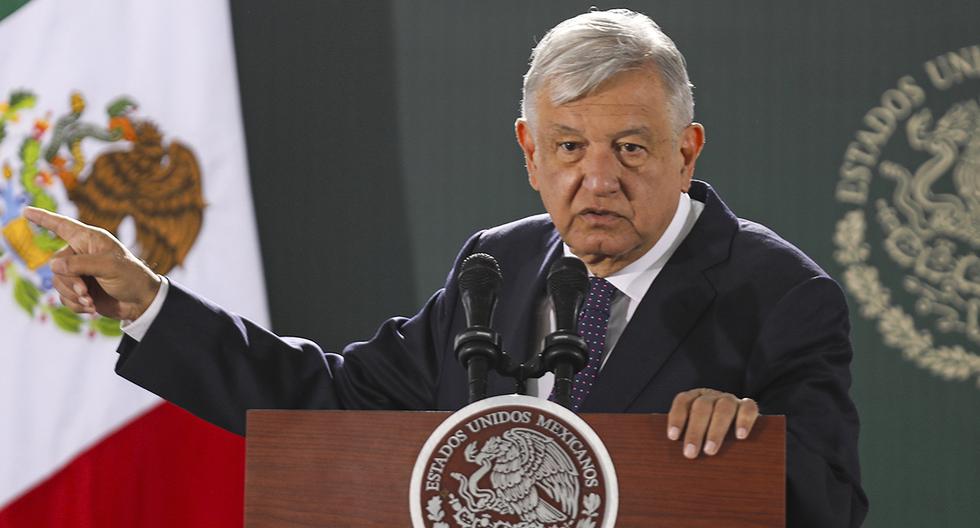 El presidente de México, Andrés Manuel López Obrador (AMLO), es visto hablando durante su conferencia de prensa diaria. (Foto: AFP/Herika Martínez).