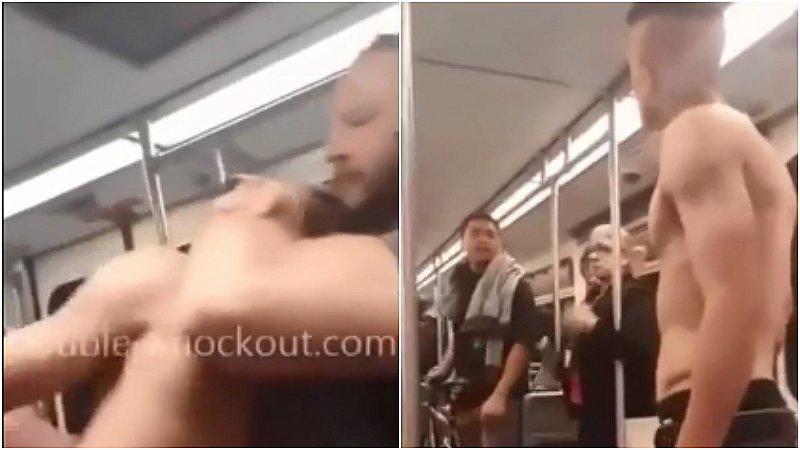 Joven tranquiliza a un sujeto ebrio utilizando impactante llave de la UFC en tren subterráneo 